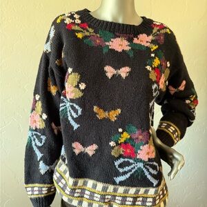 Limited Express Vintage‎ Bohemian Black Floral Sweater